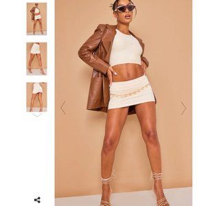 NEW PLT BASIC ECRU STRUCTURED SNATCHED RIB MINI SKIRT - SIZE SMALL US / MED UK